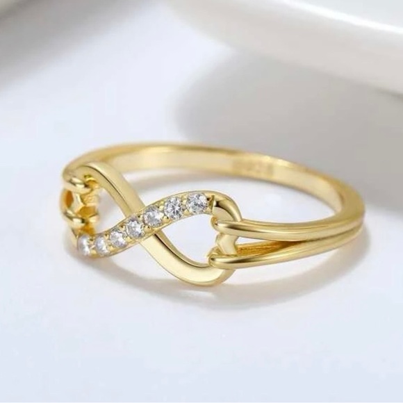 Mia Wynn 925 Sterling Silver Infinity Ring with Cubic Zirconia - Gold Tone